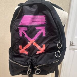 Off-White Black Backpack with Vibrant Arrows